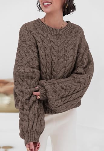 Image of PRETTYGARDEN Womens Sweaters Spring 2026 Cable Knit Long Sleeve Crewneck Oversized Sweater Chunky Pullover Loose Outfits