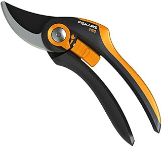 Fiskars SmartFit Pruner Bypass P68, Cutting Diameter Adjustable Up to 2.4 cm, Steel Blades with Non-stick Coating/Fiberglass ReinForced Plastic Handles, Length:20 cm, Black/Orange, 1001424