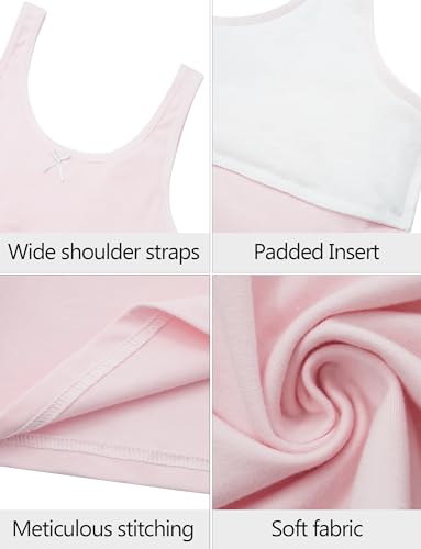 Image of FEOYA Teen Girls Camisole Training Cotton Bra Round Neck Tank Top with Shelf Bra 2 /3 Pack