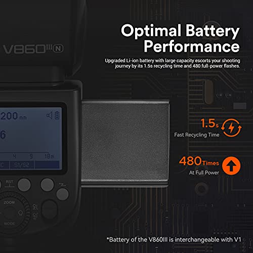 Ficha técnica Godox V860III-N V860IIIN TTL Cámara Flash GN60 HSS 1 8000s 5300K con Luz Piloto Ajustable de 10 Velocidades y Batería de Litio de 2600 mAh para Nikon D5 D850 D500 D750 D810 D610 D800 V860III-N - Fernando Cortés
