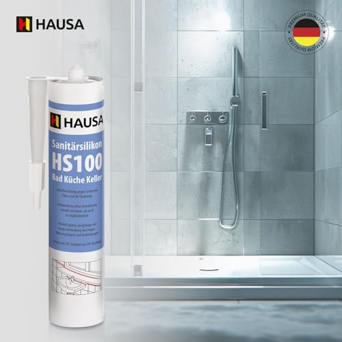 HAUSA Sanitär-Silikon HS100 Weiß 310ml hochelastische Fugendichtmasse für Bad Dusche Küche schimmelresistenter wasserdichter Acetat Silikon-Dichtstoff in Kartusche zum Abdichten Verfugen
