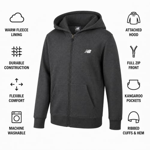 Image of New Balance Boys Zip Up Warm Fleece Hoodie Sweatshirt, Activewear 8-20
