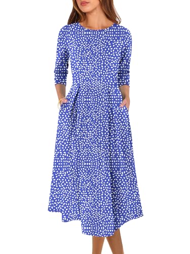 Prinbara Women's 3/4 Sleeve Midi Dresses 2025 Fall Casual Boho A-Line Flowy Swing Summer Floral T Shirt Dress with Pockets