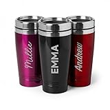 Personalised Travel Mug Engraved Name, 450ml Stainless Steel Thermal Coffee Cup with Lid, Insulated Reusable Coffee Mug for Hot & Cold Drinks, Custom Travel Coffee Mug Gift for Teacher (Black)