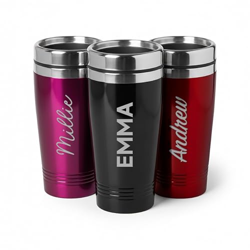 Personalised Travel Mug Engraved Name 450ml Stainless Steel Thermal Coffee Cup with Lid Insulated Reusable Coffee Mug for Hot & Cold Drinks Custom Travel Coffee Mug Gift for Teacher (Black)