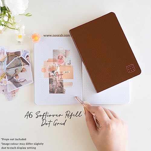 Image of NEORAH -A6 Dotgrid Notebook SOFT COVER Organiser REFILL|Dotted notebook Journal | 110 GSM |160 pages (Size 14.8 cm x 10.5 cm) Planner Journaling Writing Note Taking Diary,Travellers journal- BROWN