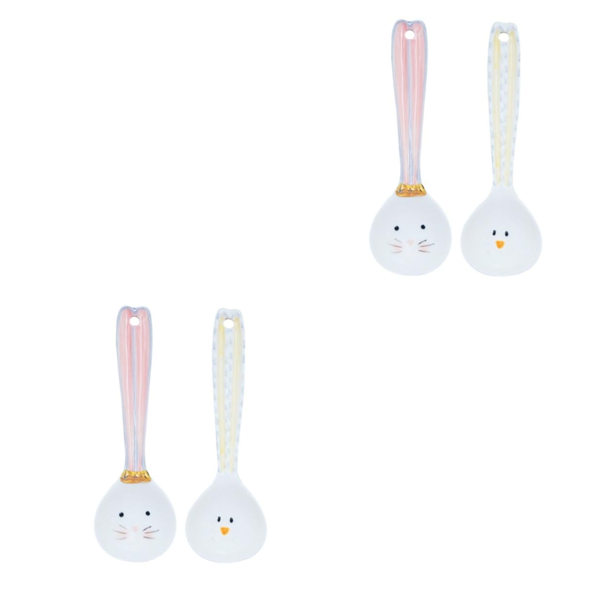 TOPBATHY 4piezas Cucharas De Cerámica Para Café y Diseño De Conejo Utensilios Prácticos Para Bebidas y Postres Adecuadas Para Familiar y Restaurantes