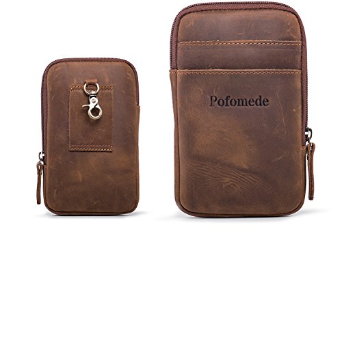 Pofomede Leather Cellphone Holster Pouch Belt Clip Case iPhone Holder for iPhone Xs Max XS XR 8 7 Plus Belt Loop Pouch Waist Fanny Pack Men Wallet Zipper Pocket Smartphone Carrying Sleeve Bag Brown
