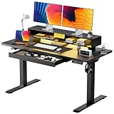 GTPLAYER Electric Standing Desk with Drawers, 48 x 24 Inch Height Adjustable Gaming Desk with Monitor Stand, Power Outlets & LED Lights, Home Office Sit Stand Up Desk with Memory Preset (Black)