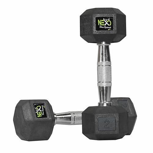 Image of NEXO Rubber Coated Hex Dumbbells for Home Gym Exercise | Workout Dumbbells Weights for Men & Women| 4kg Hex dumbbells set of 2 (2kg x 2) | Color - Black