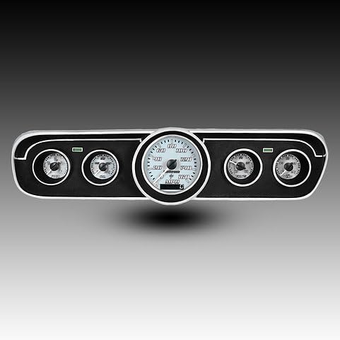 1965-1966 Ford Mustang Analog Gauge Cluster Replacement, White Faceplate, GPS Speed, Water & Oil Press Sending Units Included (Teal)