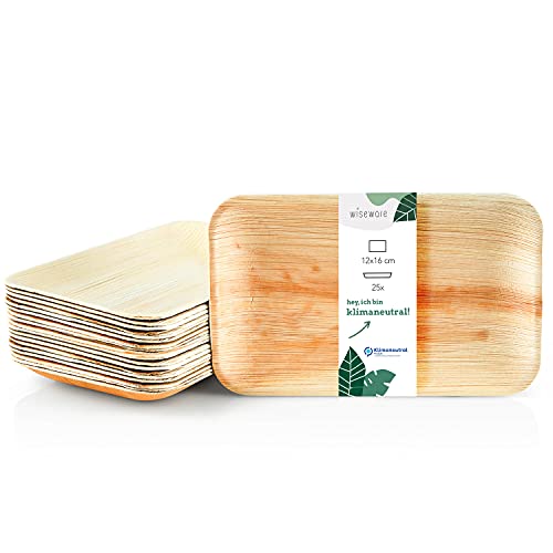 Wiseware Palmblatt Teller rechteckig 12 x 16 cm – 25 Stück –...