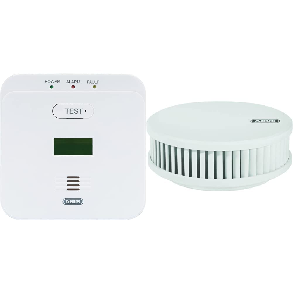 ABUS Kohlenmonoxid-Warnmelder COWM510 - CO-Melder mit 85 dB lautem Alarm, Prüftaste, 10-Jahres-Sensor & LCD Display - Weiß & Rauchmelder RWM250 mit 12-Jahres-Batterie & Hitzewarnfunktion - Weiß