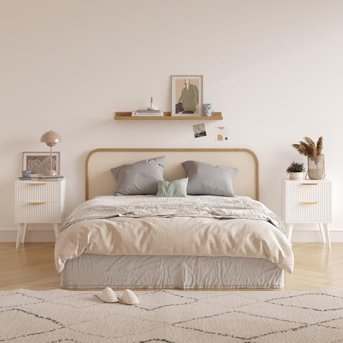 Image of YAUKOMEL Fluted Nightstand with 2 Drawers,Modern Bedside Table White