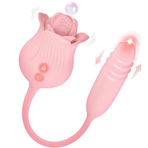 Rose Toy Vibrator for Woman,3 in 1 Clitoral Stimulator Tongue Licking Vibrator with Thrusting Vibrating Egg,G Spot Adult Sex Toy,Clitoral Vibrator Dildo Stimulator with 10 Modes (Pink) - Black