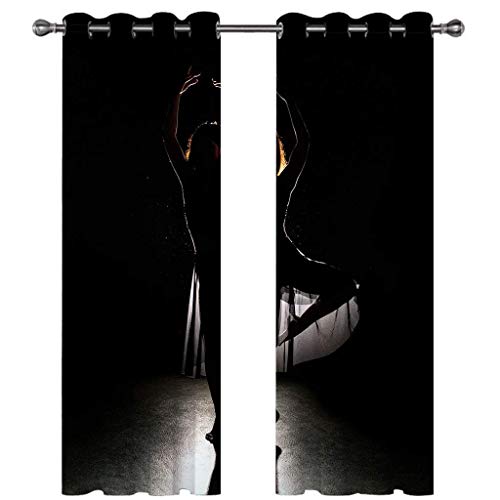 Rideaux Occultants Thermique Phonique Silhouette De Danseuse Noire 140X160Cm Rideau Fenetre Salon Moderne À Oeillets Lot De 2 Rideau Chambre Enfant Fille...