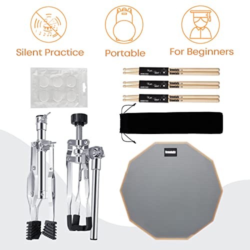 Growdaily Drum Practice Pad Snare Drum Stand Set 12 In With Double Sided Silent Drum Pad,Drum Dampeners Gel thumb #3