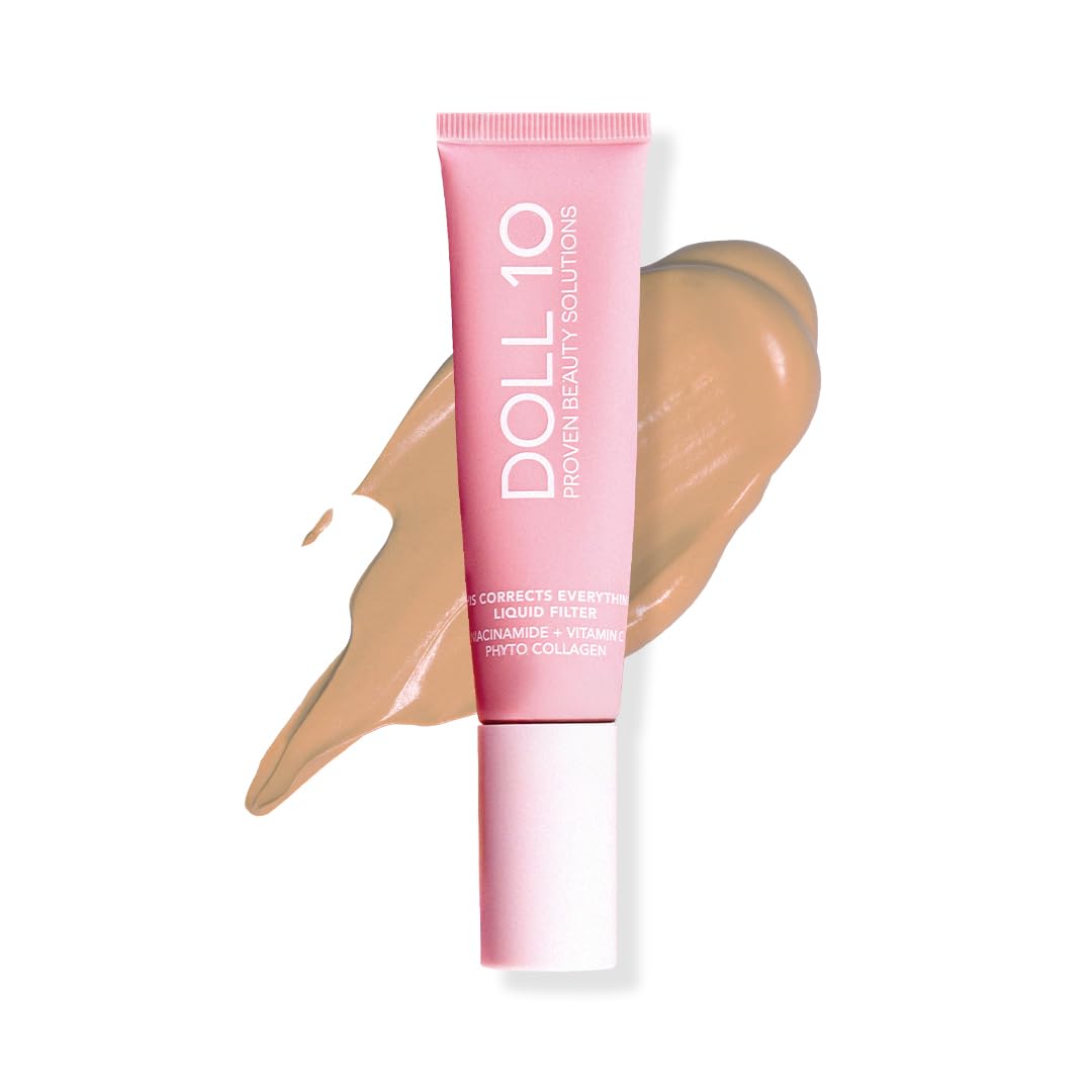 Doll 10 TCE Liquid Filter – CC Cream - Liquid Foundation - Lightweight Tinted Moisturizer & Skin Tint - Blurs Pores & Fine Lines - Vegan - Clean Makeup - [Light/Medium] - 30 Day Supply