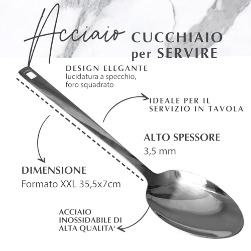 Fackelmann Cucchiaio per servire, materiale in acciaio inossidabile riciclato, alto spessore, elegante lucidatura, materiale lavabile in lavastoviglie, dimensioni 35 x 7 cm - immagine 3