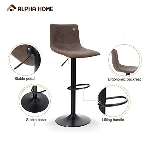 Alpha Home Bar Stools Counter Height Adjustable Bar Chair 360 Degree Swivel Seat Modern Square Pu Leather Kitchen Counter Stools Dining Chairs Set Of 4, 350 Lbs Capacity, Brown, 4Pcs #TOP3