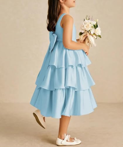 Flower Girl Dresses for Wedding Elegant Satin Princess Pageant Dress with Bow Girls First Communion Dresses4