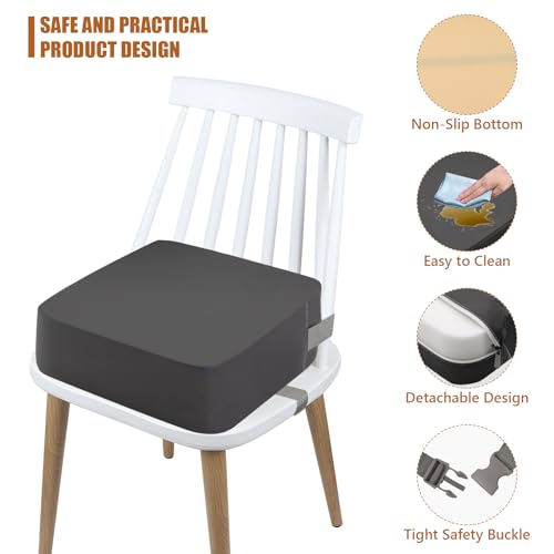 Sitzerhöhung Stuhl Kind, Waschbar Zerlegbar Tragbare Sitzerhöhung Kleinkinder Esszimmerstuhl ErhöHen Pad Esszimmer Boostersitze mit 2 Sicherheitsschnalle Gurte Kindersitzkissen (Grau)