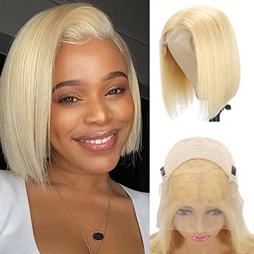 LVWIGXE Blonde 613 Bob Wig Human Hair Straight 13x4 Lace Frontal Bob Wig for Black Women Brazilian Virgin Human Hair 613 Lace Front Bob Wigs Pre Plucked 180% Density (10 Inch, 613#) …