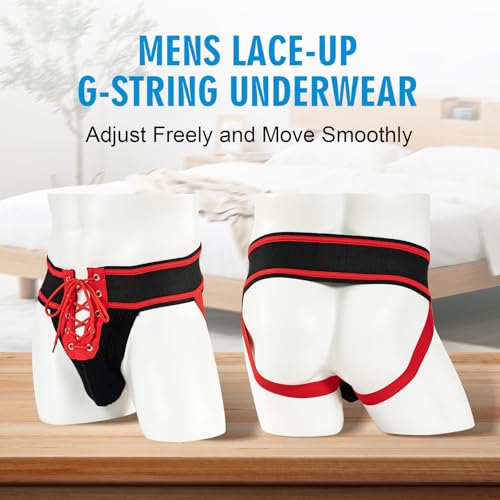 Mens Sexy Jock Staps Lace-UP G-String Striped Underwear Thongs2