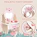 Wooden Vanity Set for Kids, Pretend Play Toddler Makeup Vanity Table Toys with 360° Rotatable Mirror, Beauty Salon Set Includes Makeup Accessories, Little Girls Gift Age 3+ (Pink)