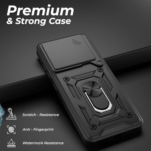 Image of A rtistque Armor Bumper Back Case Cover for Vivo V60 5G / T4 Pro / V60e 5G | Stylish Ring Holder & Inbuilt Stand | Sliding Camera Cover | Shockproof TPU Protective Design | Back Cover - Black