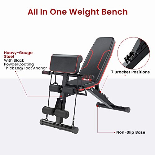 Recaceik Weight Bench, Adjustable Strength Training Bench All-in-One for Full Body Workout Multi-Purpose Foldable Flat Incline Decline Bench Roman Chair Exercises 660 lbs Capacity for Home Gym, Black