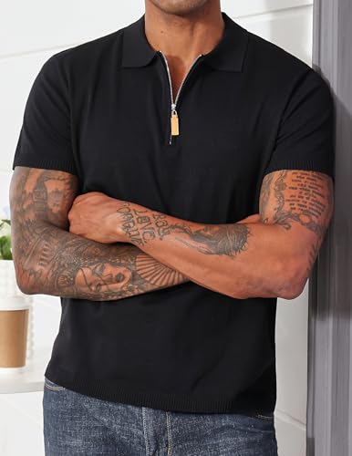 Men's Casual Zipper Polo Shirts Regular Fit Short Sleeve Knitting Shirts Stretchy Golf Shirts2