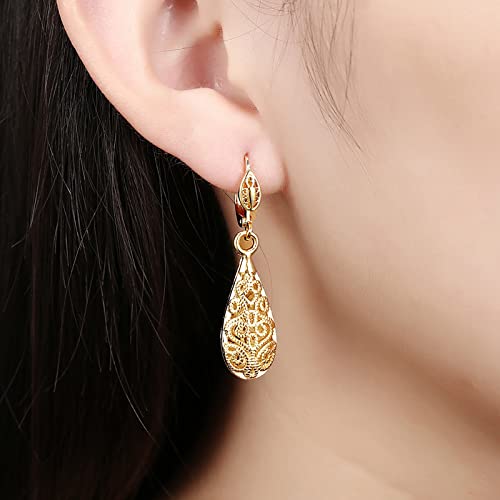Wskfly Gold Dangle Earrings For Women, 18K Gold Plated Waterdrop Cutout Drop Earrings (Gold) #TOP4