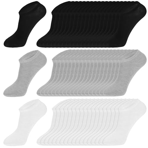 60 Pairs Low Cut Ankle Socks Bulk Pack, No-Show Unisex Socks for Men and Women, Casual Cotton Breathable Sock, Thin Bulk Sock 7-12 Size (Black, White, Grey)