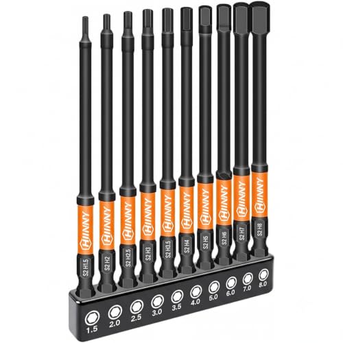 Image of Metric Impact Allen Wrench Drill Bit Set,10PCS 4 inch Long Hex Bit Set, 1 /4 inch Hex-Shank S2 Steel,Impact Driver Bit Set, Magnetic CNC Tips for Drill & Driver with Storage Box