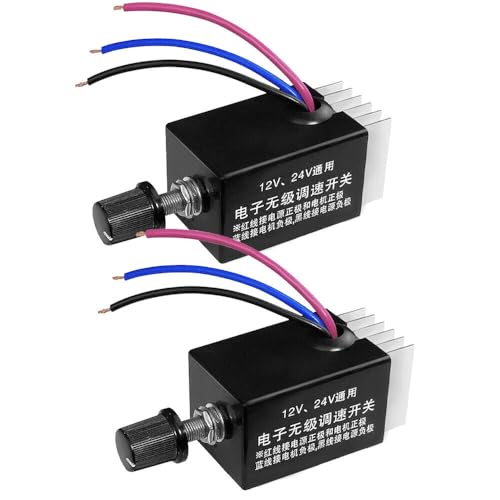 2Packs DC 12V 24V Motor Speed Control Switch Car Truck Fan Heater Control Defroster Universal Electronic Stepless Speed Regulator Switch