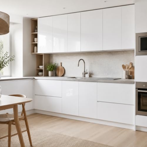 Image of WALLMATE Vinyl White Contact Paper Decorative for Cabinets Countertops Kitchen Shelves Self Adhesive Film Peel and Stick Waterproof Removable Wallpaper (1 Feet 40 inch (2PCS), Glossy White Wallpaper)