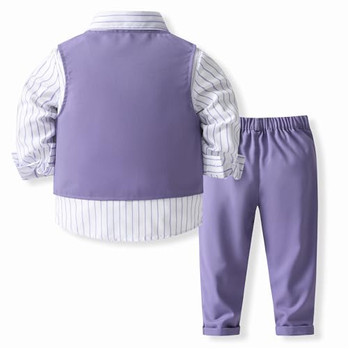Image of Baby Boys Gentleman Formal Suit Set with Vest, Pant, Shirt, and Bow Tie, Weding 4Pcs Outfit