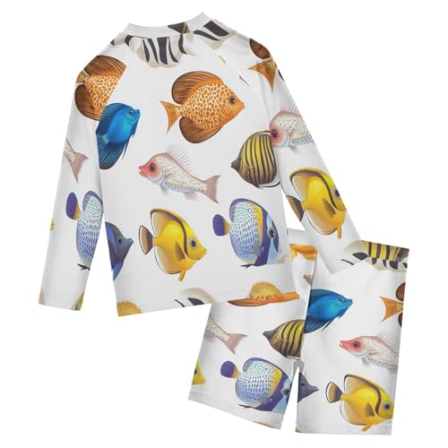 Marine Fish Boys Swimsuit Rash Guard Toddler Kids Long Sleeve Swim Shirt and Trunks Swimwear Set 3-10Y2