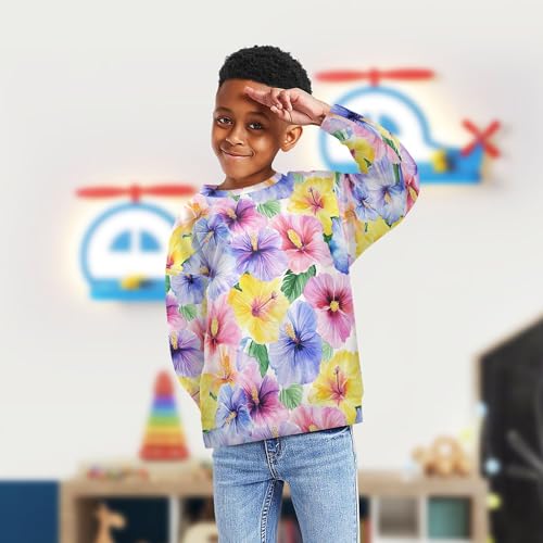 JUNZAN Hibiscus Syriacus Summer Flowers Little Kids Sweatshirts Hoodies Long Sleeve Tops Clothing Shirts Party 4T4