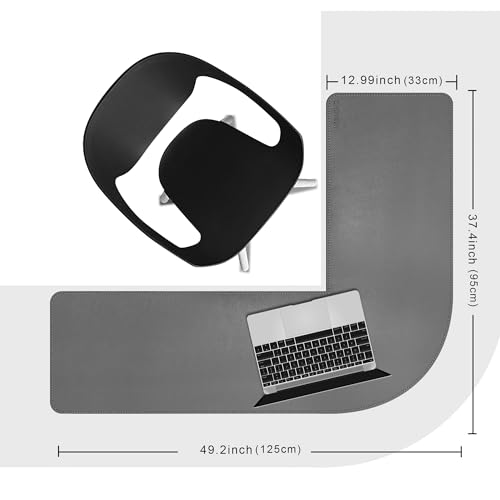 Image of Chihein L-Shaped Desk Pad, Corner Desk Mat (37.4 inch+ 49.2 inch) x 12.99 inch, Computer Office Mouse pad Writing Table Pad for Home Office - Gray /White