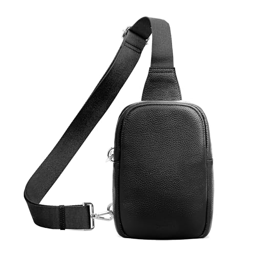 befen Black Genuine Leather Anti Theft Small Crossbody Bags for Women, Womens RFID Cross Body Chest Bag Fanny Packs Travel Purse