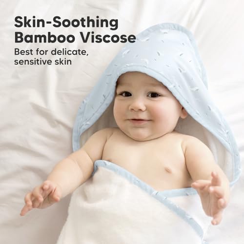Image of KeaBabies Hooded Baby Towel for Newborn, Baby Bath Towels(Blue Whale,35x35) | Viscose Derived from Bamboo, Large Baby Towels with Hood, Boys, Girls, Toddler, Soft Absorbent Baby Bath Essentials