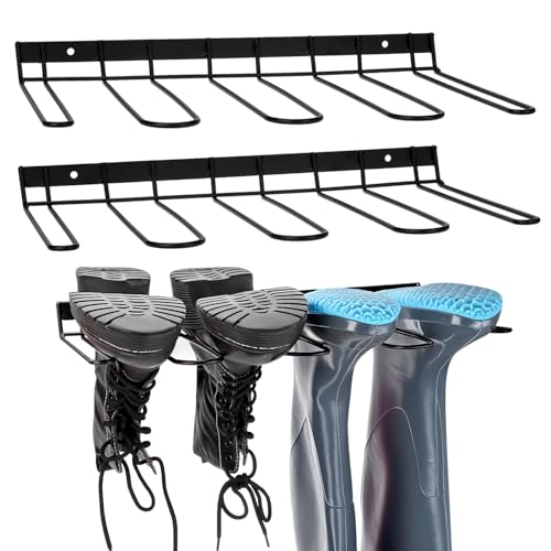 QWORK® Estante para Botas de Pared (3 Unidades) - Soporte metálico para 6 Pares - Organizador de Zapatos Compacto para Garaje y Entrada