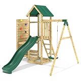 REBO Outdoor Spielturm mit Schaukel und Rutsche aus Holz, Kinder Klettergerüst für den Garten inkl. Kletterwand und Holzleiter, Kinderspielplatz 329 x 282 x 271 cm
