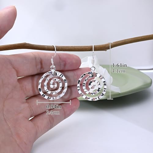 Hypoallergenic Silver Circle Geometric Dangle Earrings - Lightweight Boho Jewelry for Women, Spiral Design, Bohemian Style Fashionistas4