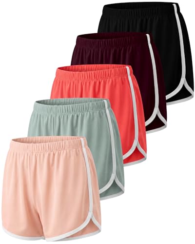 Image of Real Essentials 5 Pack: Girls' Dry-Fit Athletic Dolphin Shorts for Youth Kids Teens Running Gym Sports (Ages 4-16)