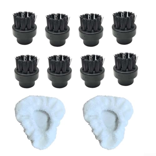 8 Round Brushes and 2 Steam-Mop Pads Compatible with Dupray Steam Cleaner Triangular Brush, Washable Microfiber