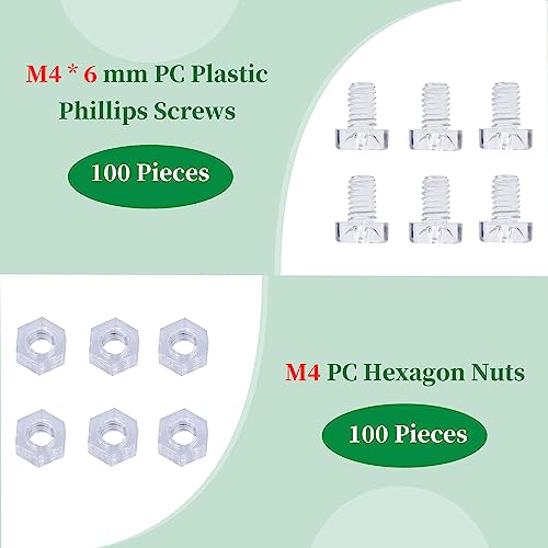 Pzsmocn 200 Pieces/100 Sets M4*6 mm PC Transparent Plastic Cross-recessed Round Head Screws and Hexagonal Nuts Kit - Image 3