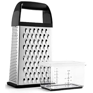 Spring Chef Professional Cheese Grater With Storage Container, Stainless Steel & Soft Grip Handle, 4 Sides Handheld Kitchen Food Shredder Best Box Grater for Parmesan, Vegetables, Ginger, 10″ Black